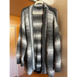 Cardigan Sweater Long Duster Size 2X Gray Ombre Novelty Stitch Brand Grandma